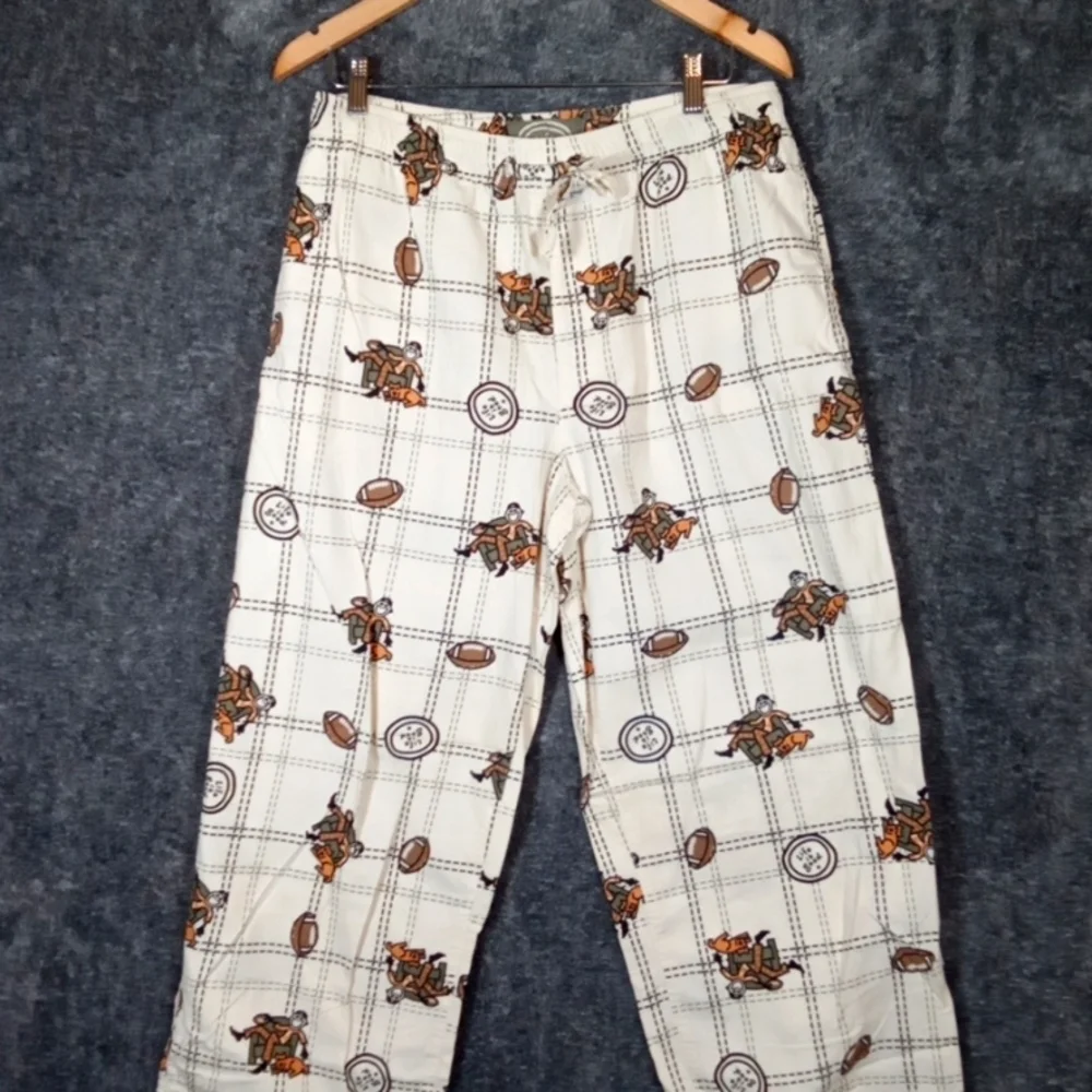 Life Is Good White and Brown Coffee Lounge Pants PJ Football Mens Medium